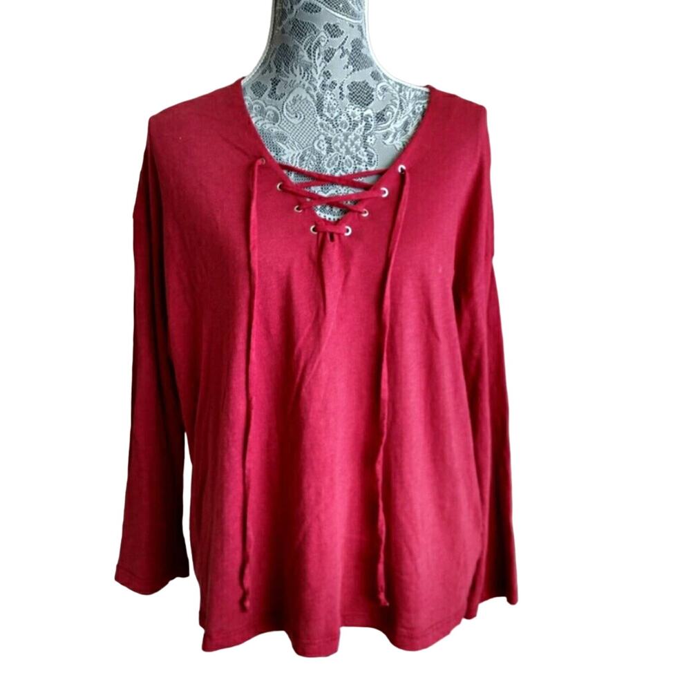 Sunnyside Pomegranate Lace-up Tee - Size S - NWOT
